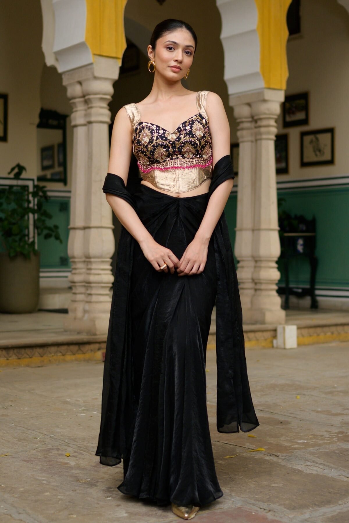 Midnight Black Dhoti with Corset