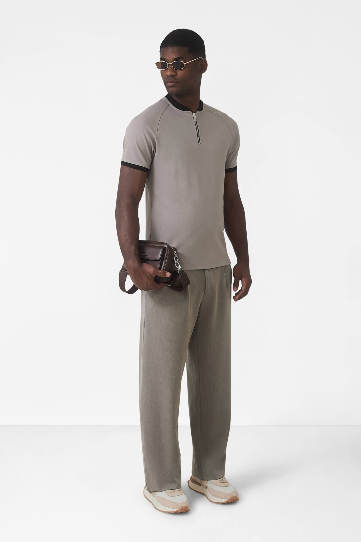 Signature Zip Tee in Monaco Beige