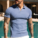 Elysee Slim Ribbed Revere Polo in Blue