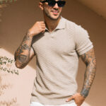 Nerano Slim Knit Polo in Taupe