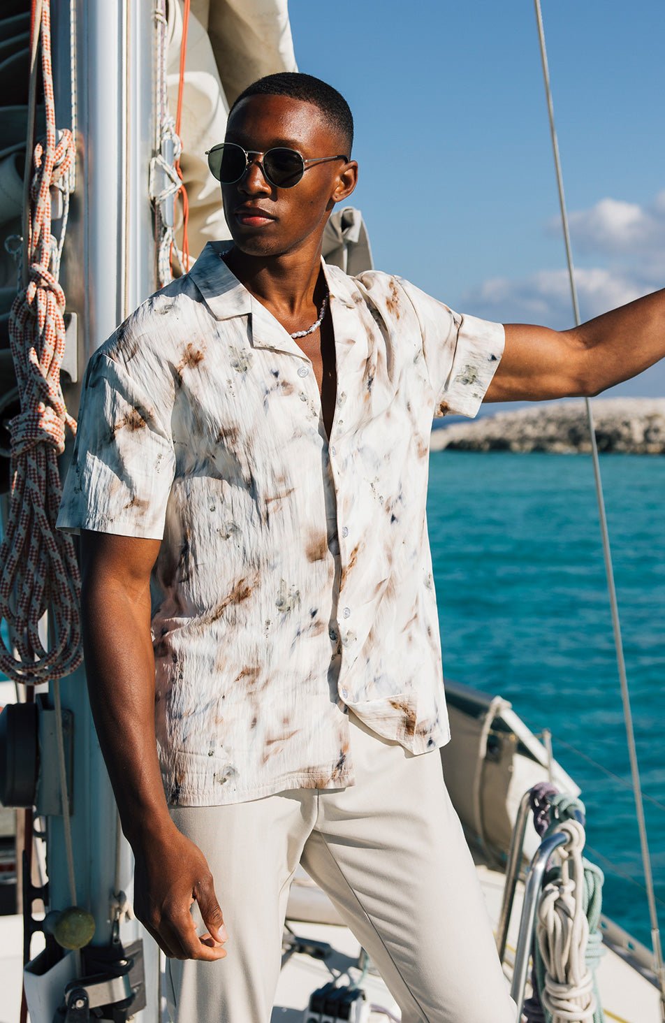 Phoenix Relaxed Fit Watercolour Crinkle Shirt in Ivory