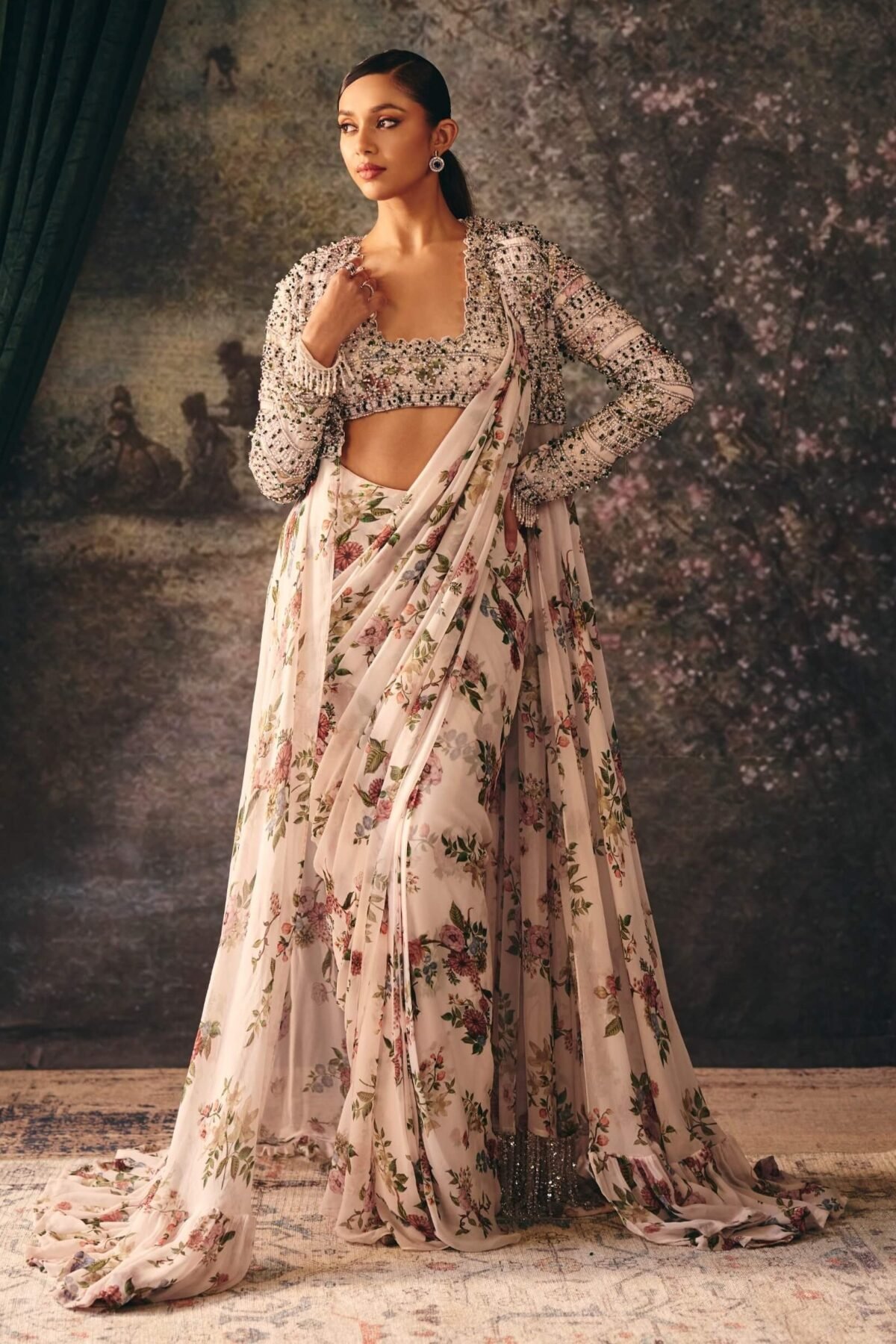 Elixia ivory winter white sari with jacket