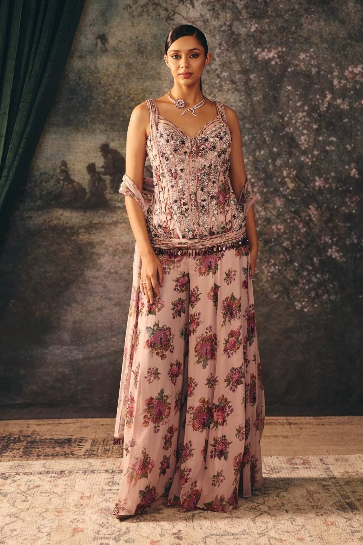 Fia orchid haze pink corset and sharara set