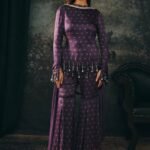 Zaria plum printed kurta and gharara set