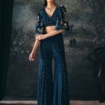 Elysia teal printed cape, blouse and gharara