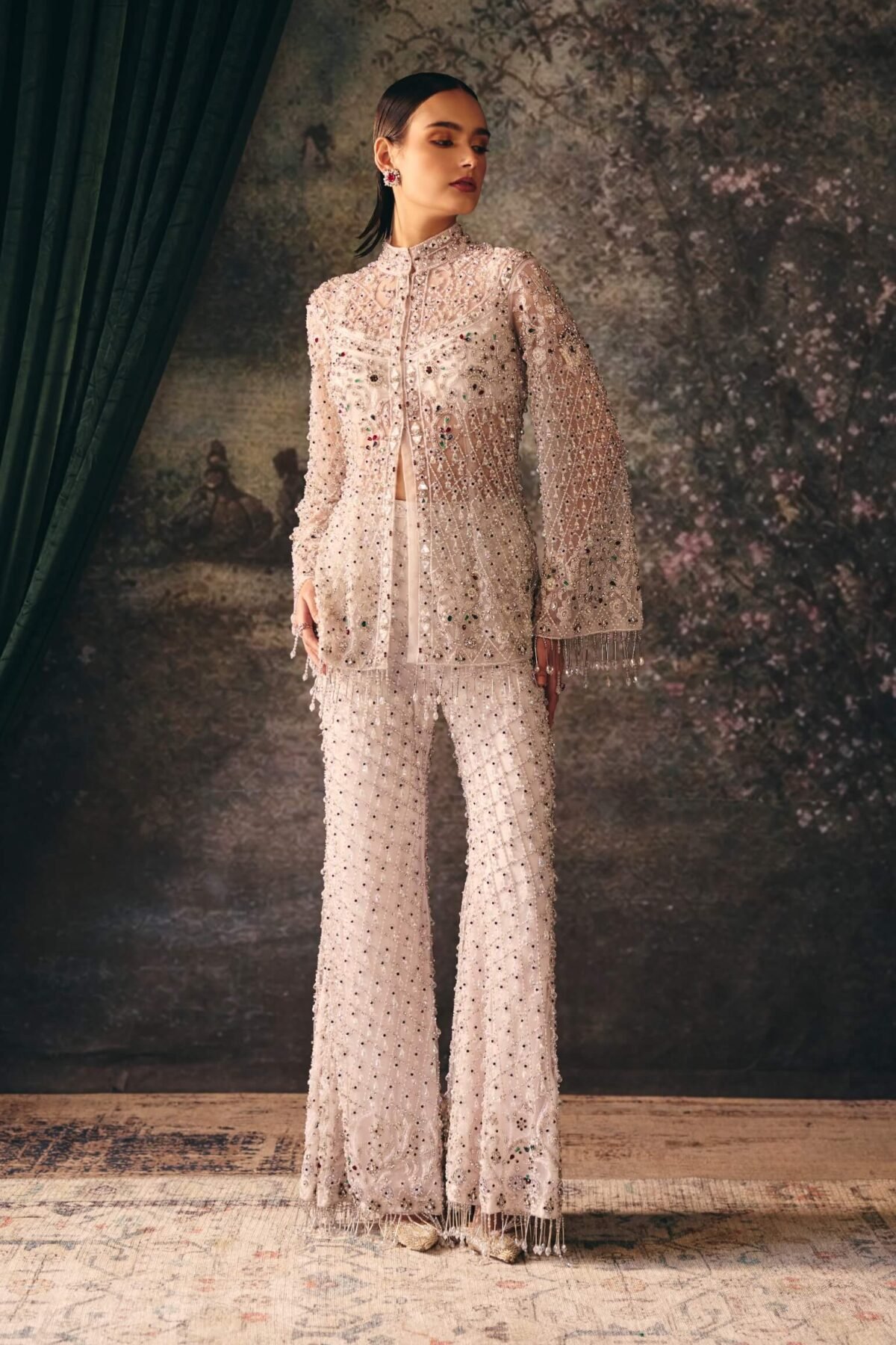 Eira snow white embroidered jacket, bustier and sharara