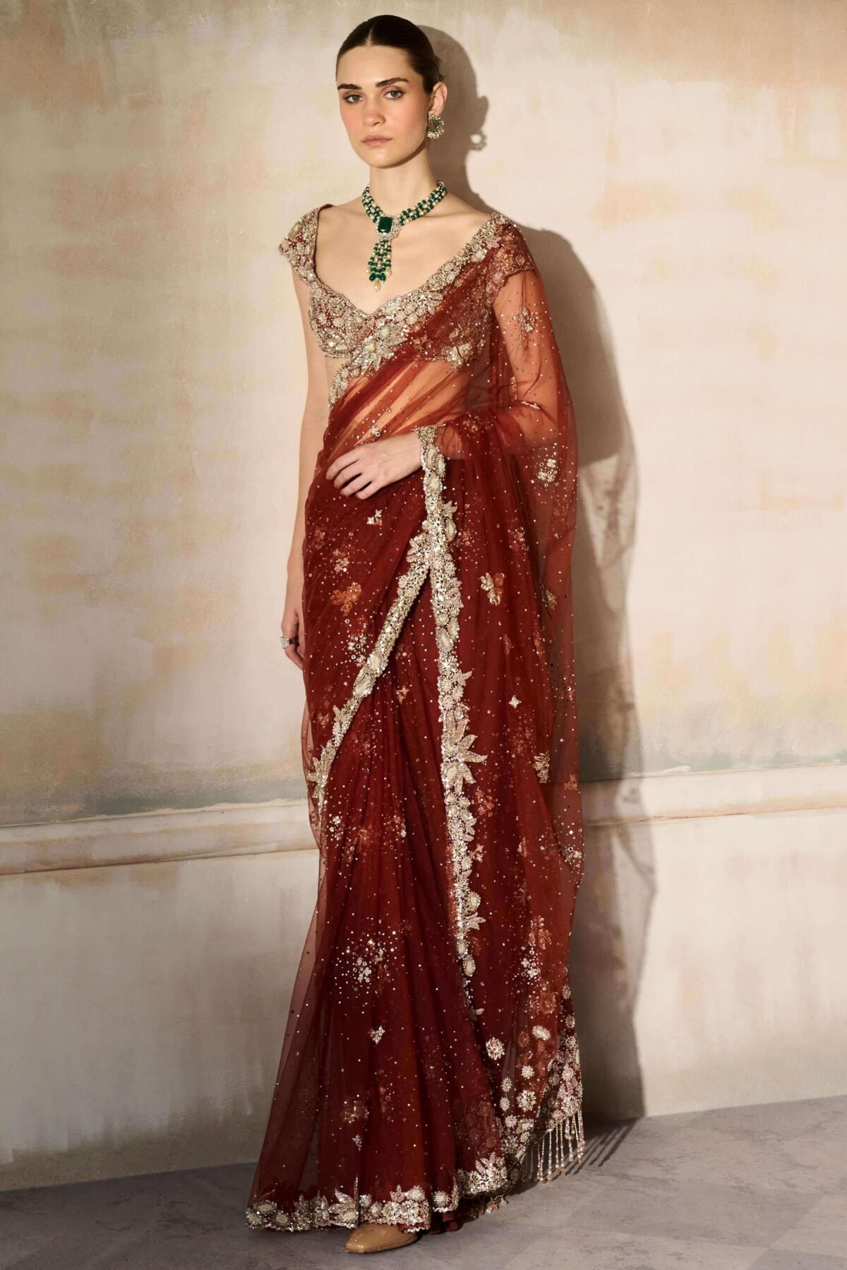Mashaal tangerine sari set