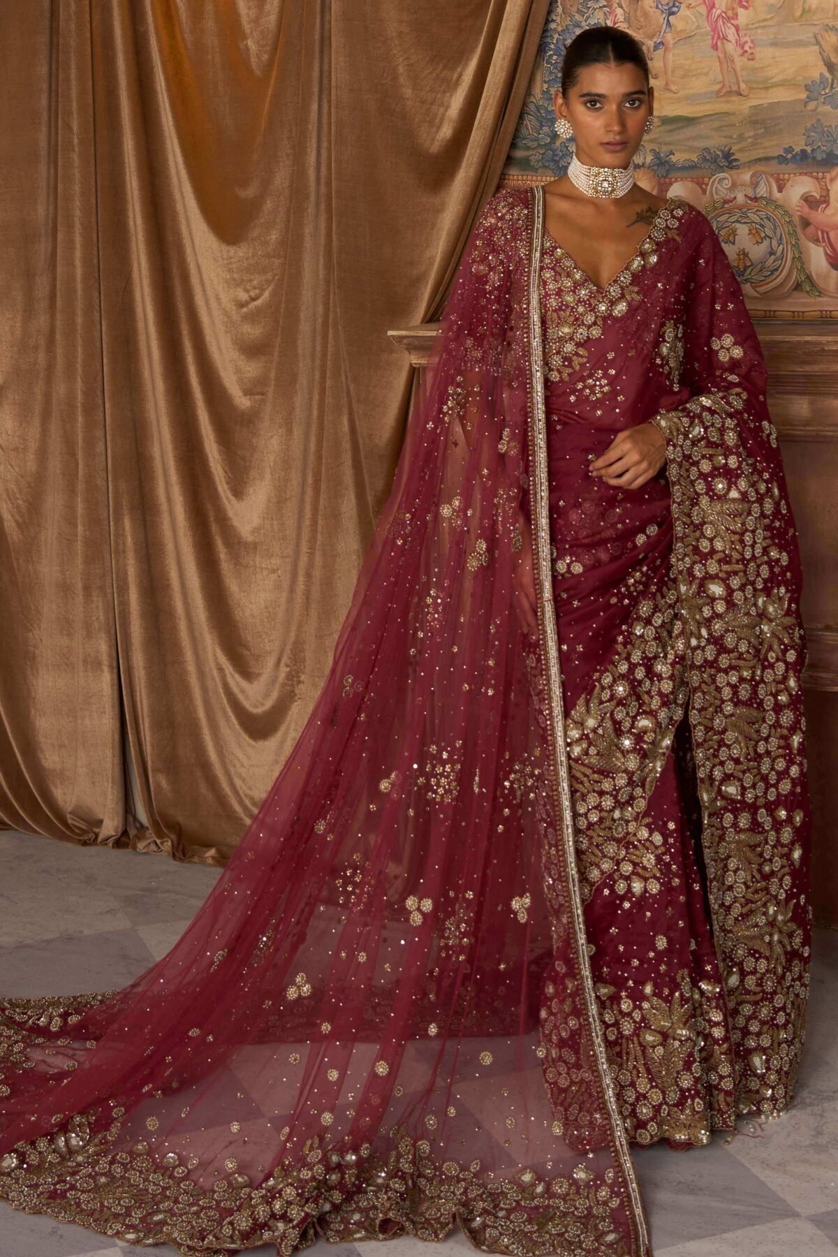 Vintage nizami scarlet sari set