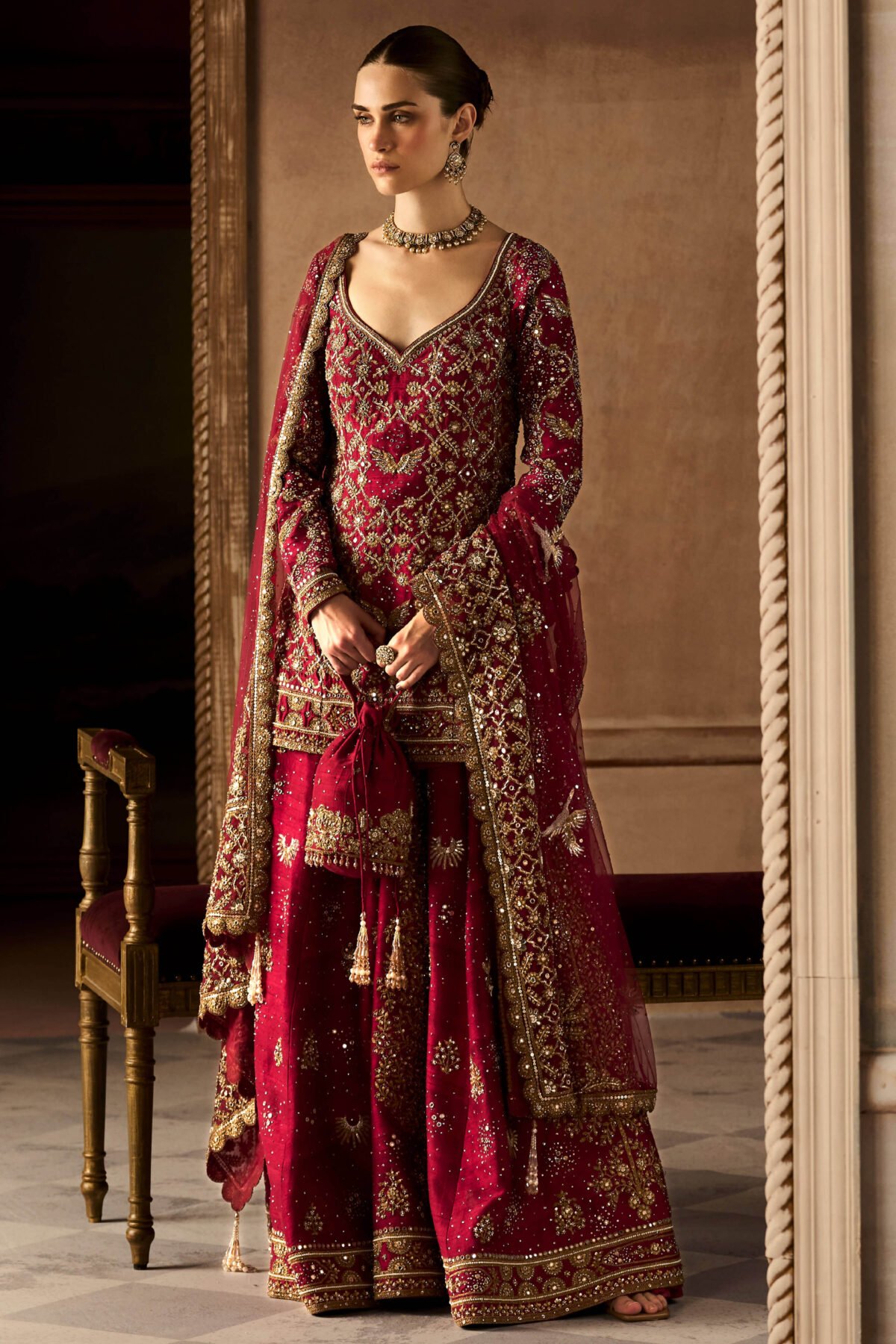 Birds of paradise scarlet sharara set