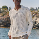 Capri Long Sleeve Pointelle Polo in Cream