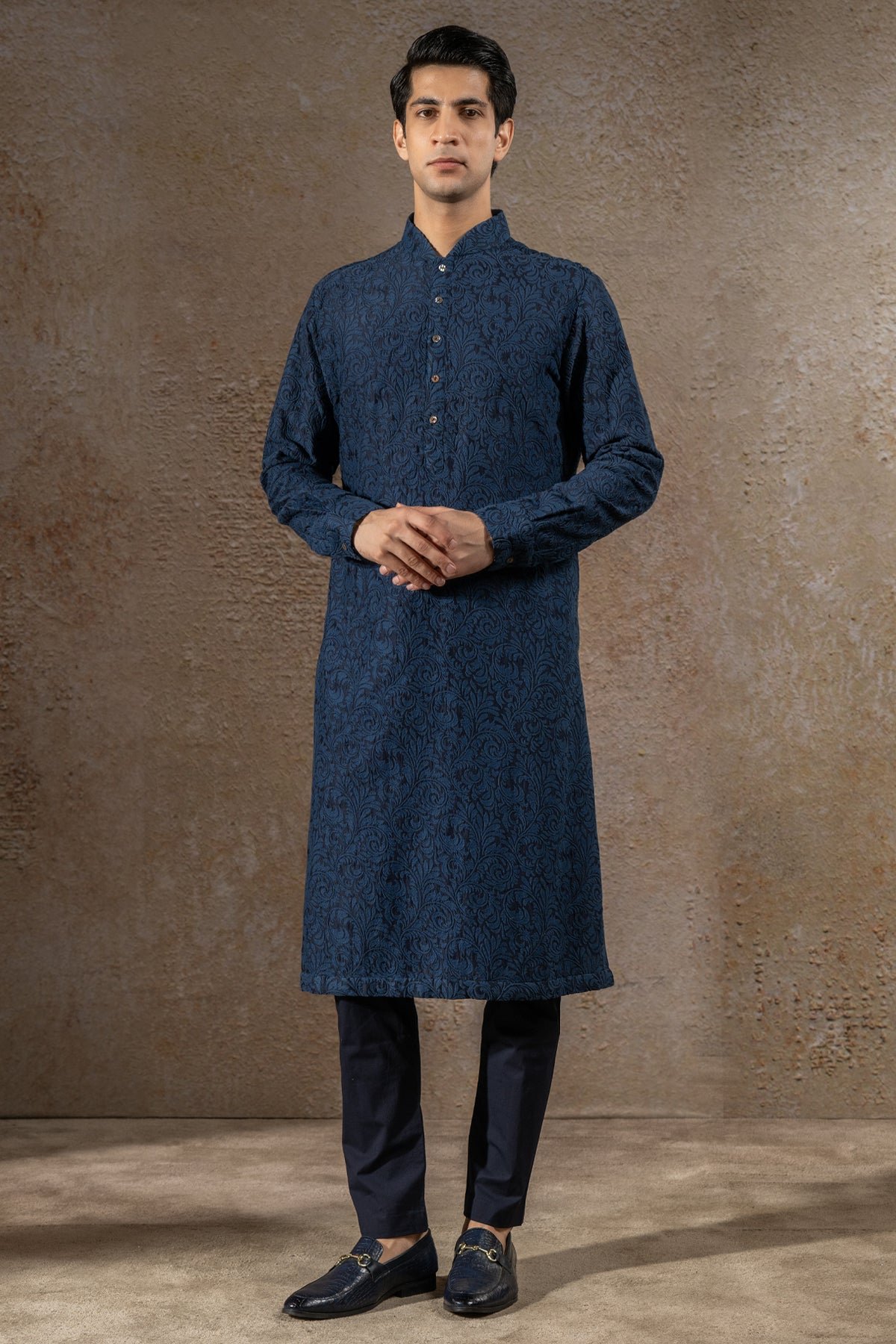 Golden Light Zardozi Embroidered Open-Neck Sherwani Set