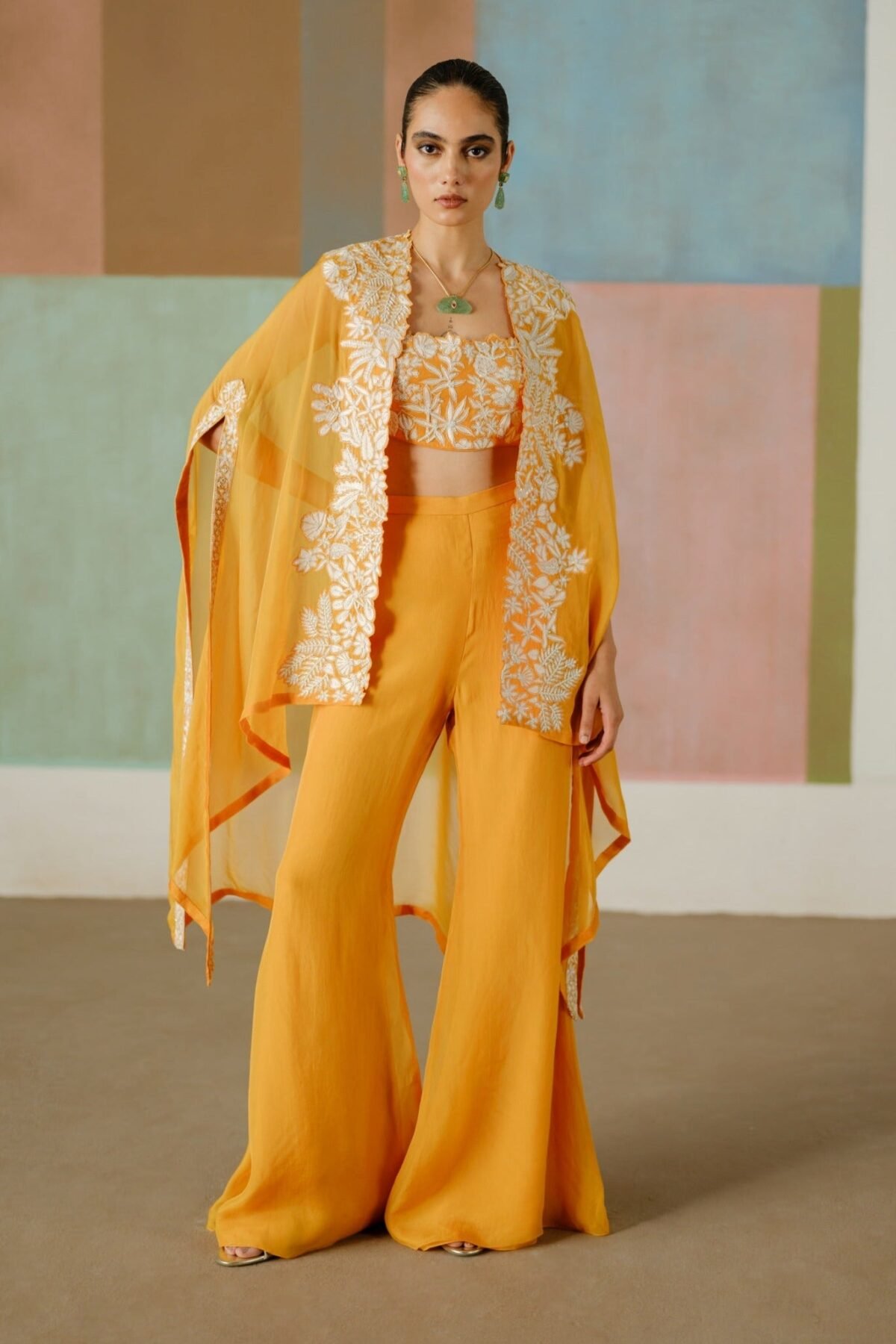 Avi tangerine cape and pant set