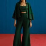 Lea dark green cape and flared pant set