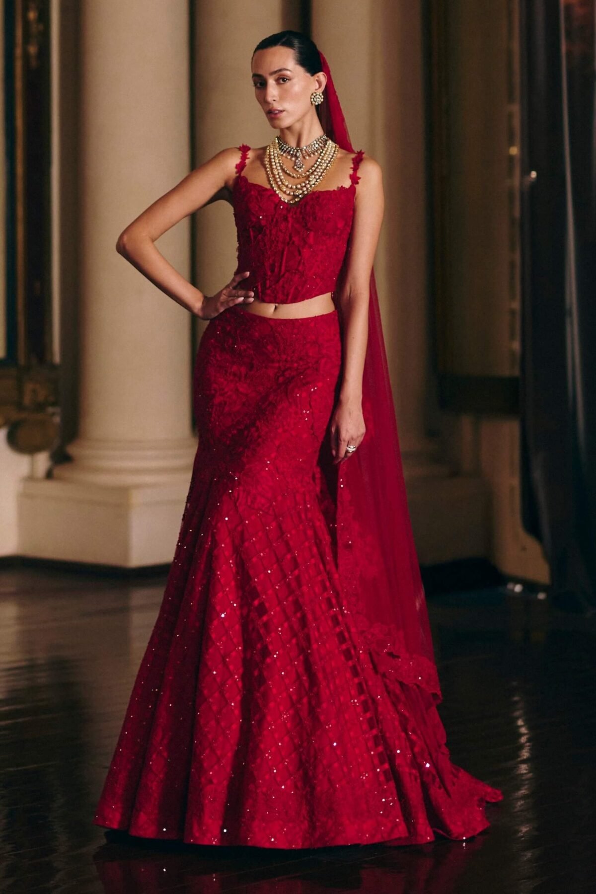 Yasmin red corset lehenga set