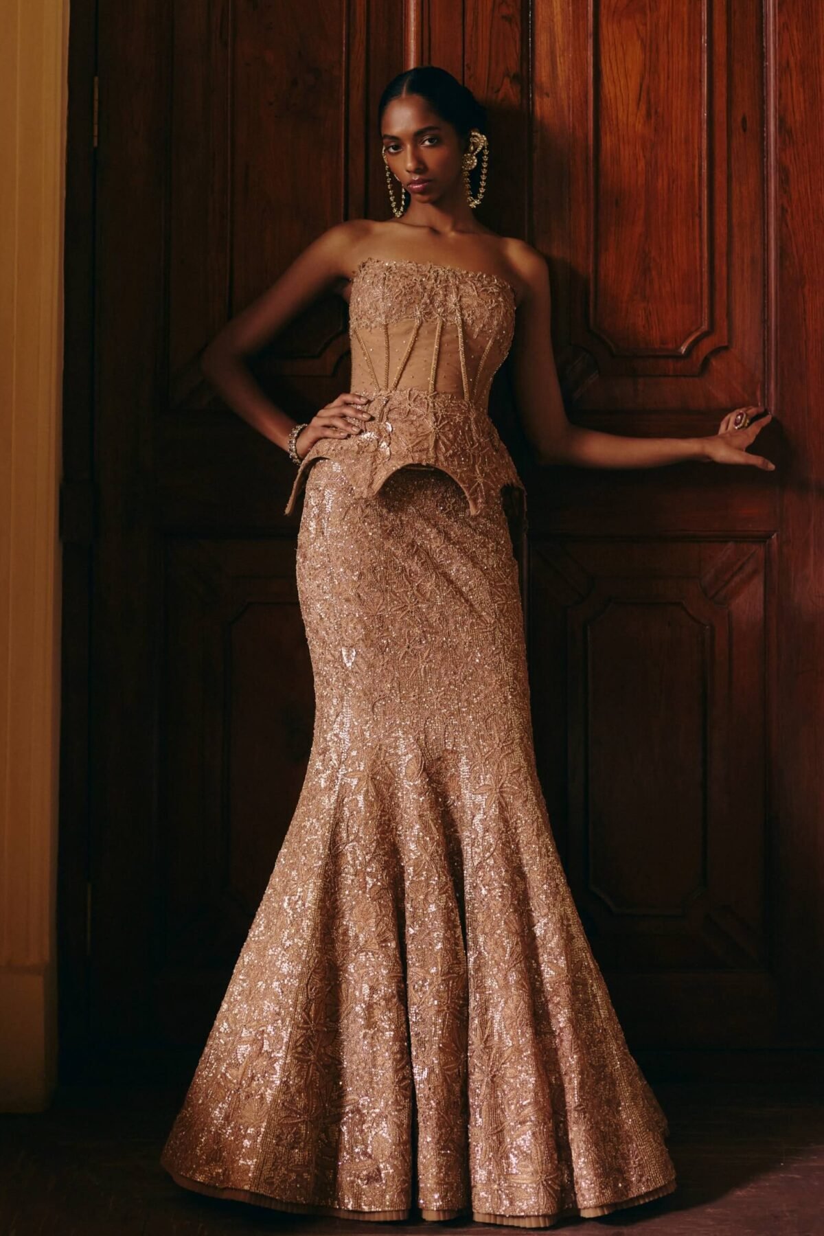 Kate gold corset and lehenga set