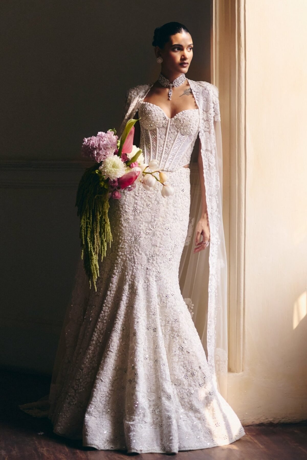 Zarina ivory corset cape and skirt set