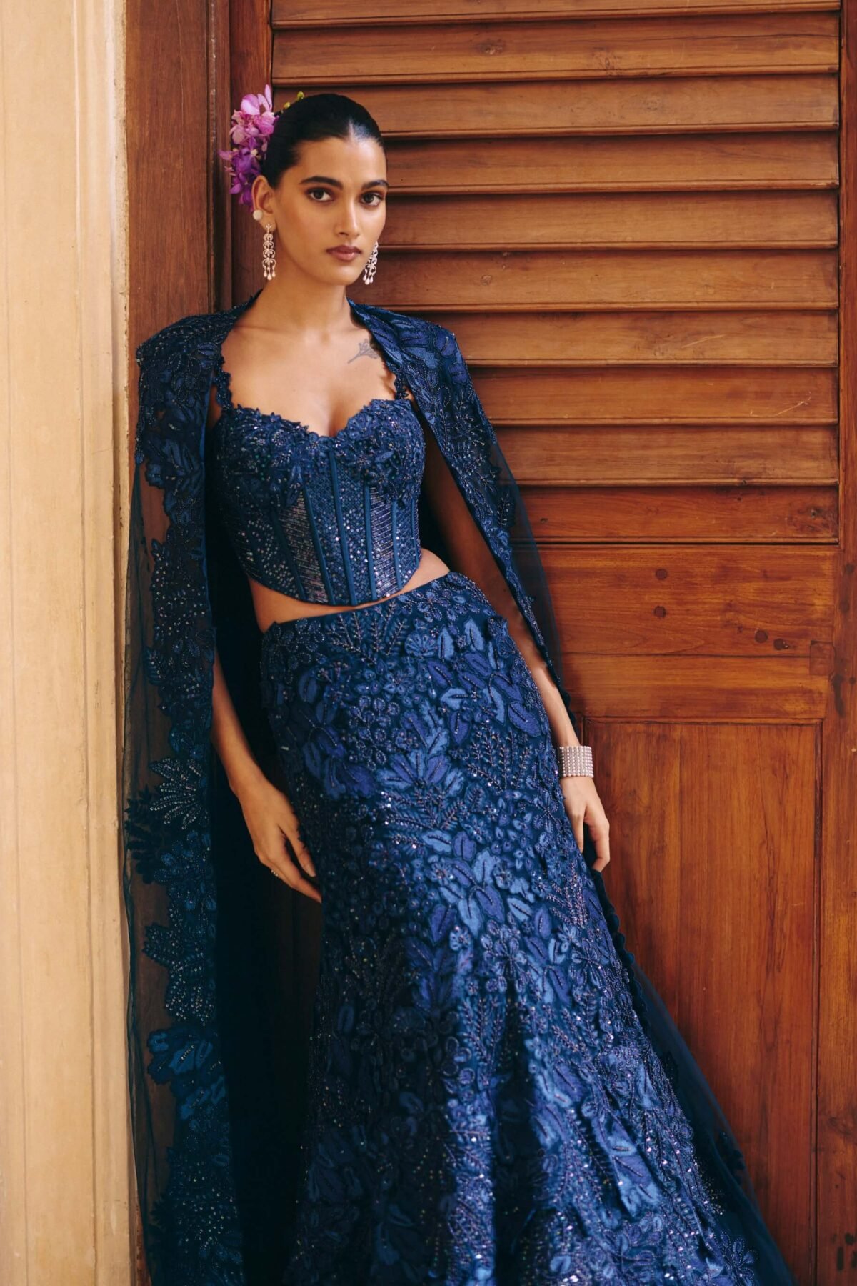 Josie navy blue lehenga and corset set