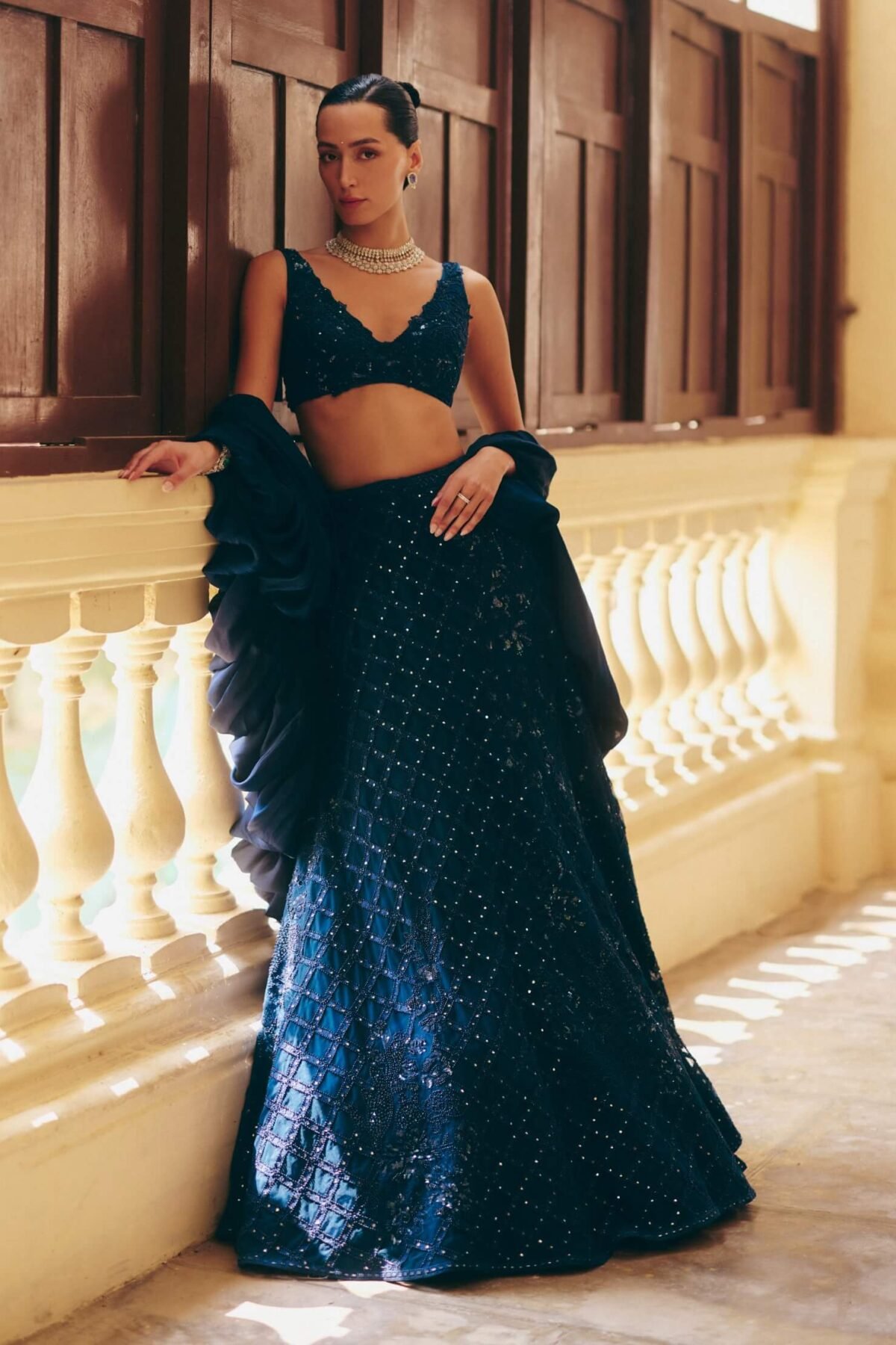 Diana navy blue skirt and cape set