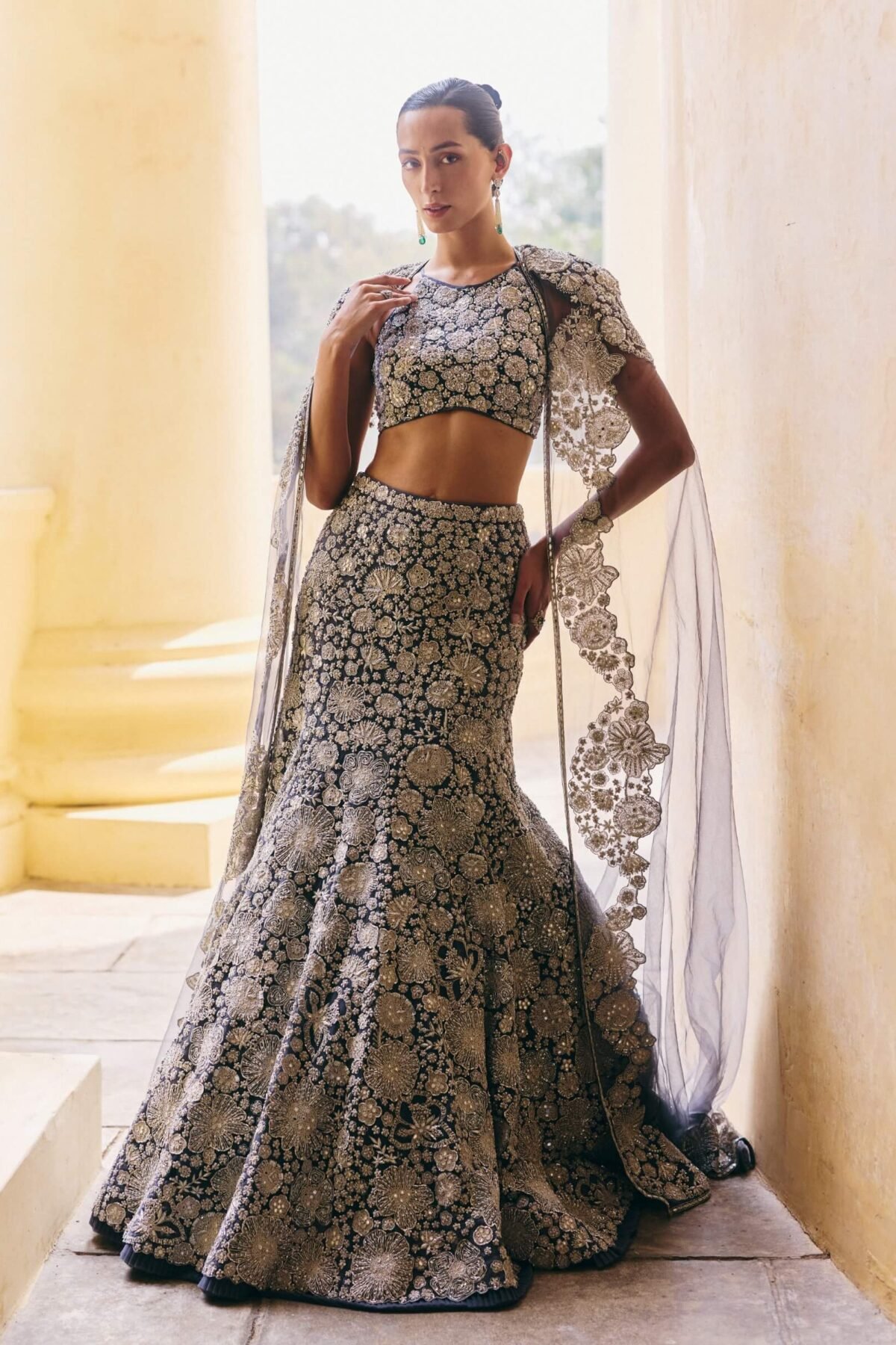 Zuri gun metal skirt and cape set
