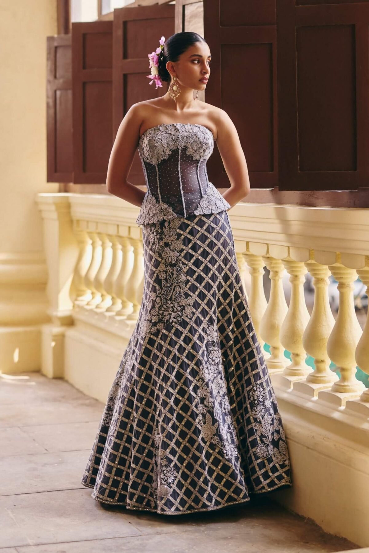 Diana gun metal corset and skirt set