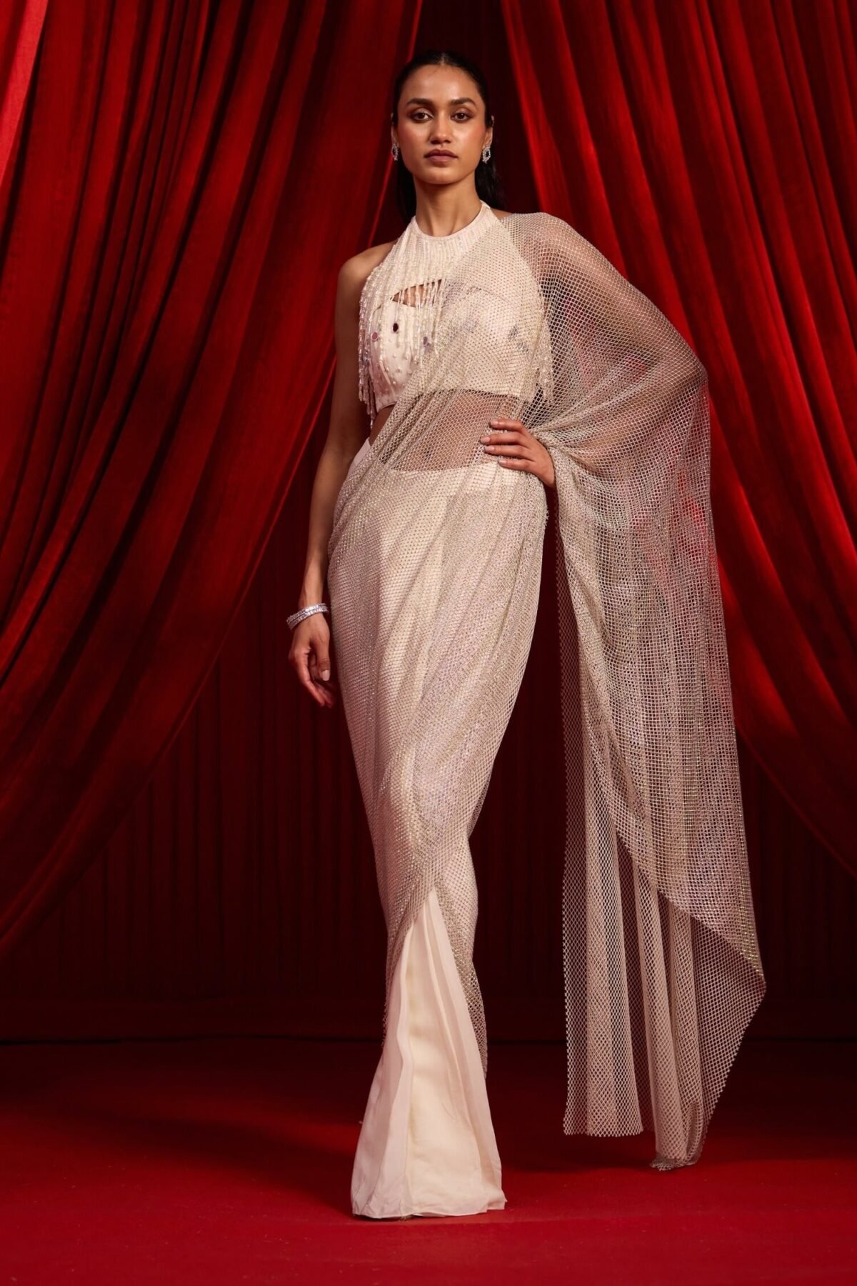 Ivory jhilmil anvaya sari and blouse