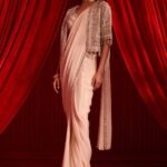 Salmon pink meeras cape sari set