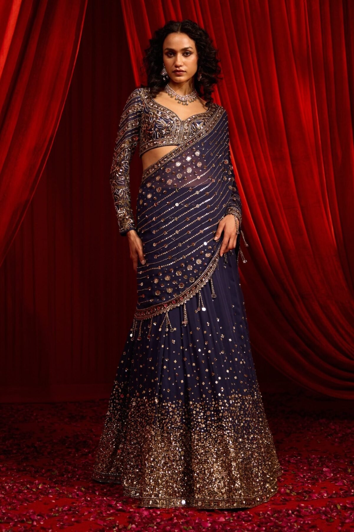 Blue neel kamal lehenga sari and blouse