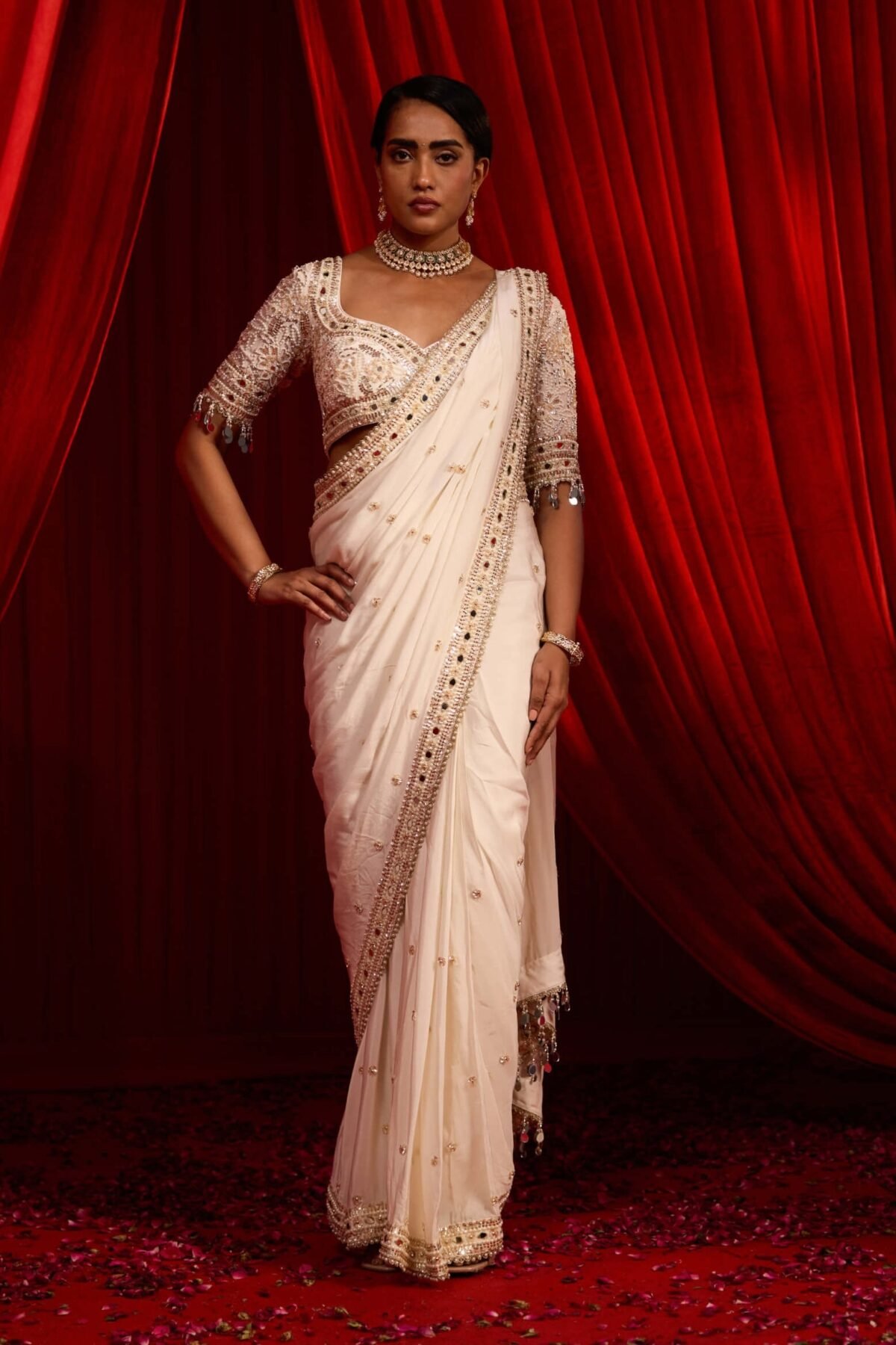 Ivory sanyoga sari and blouse