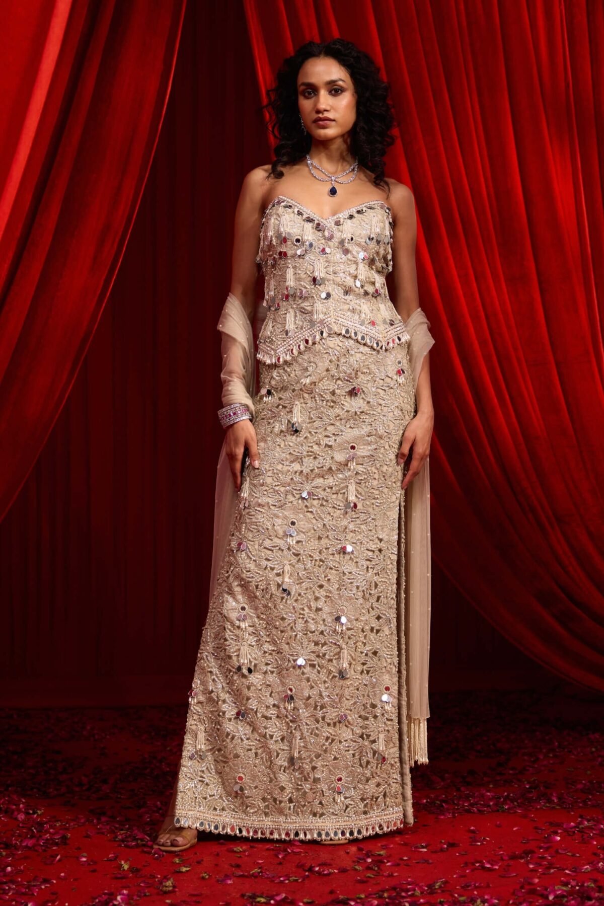Gray jhilmil iktar lehenga set