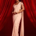 Salmon pink sanyoga gulabi sari and blouse