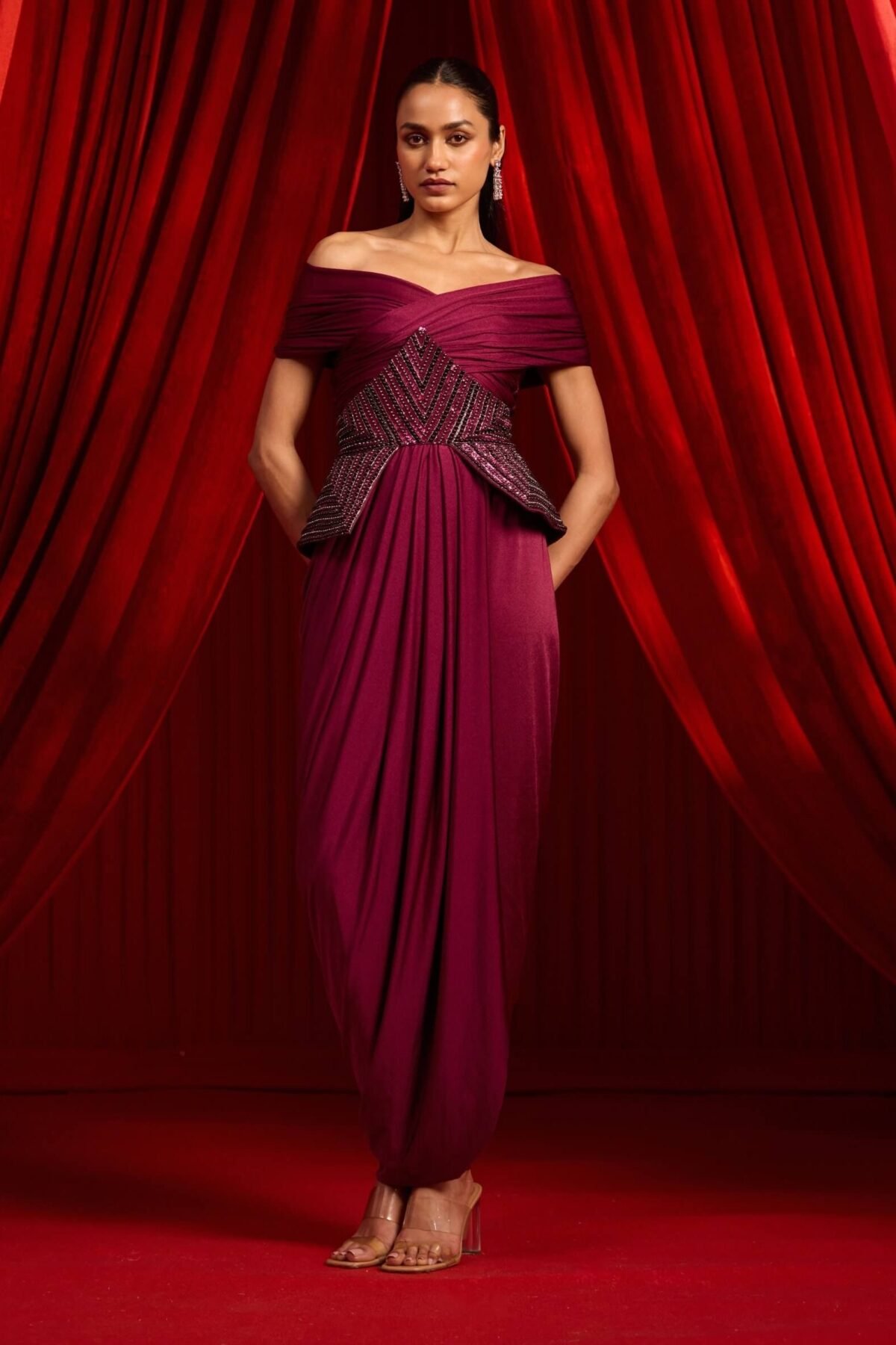 Wine granthi navshaili sari and blouse