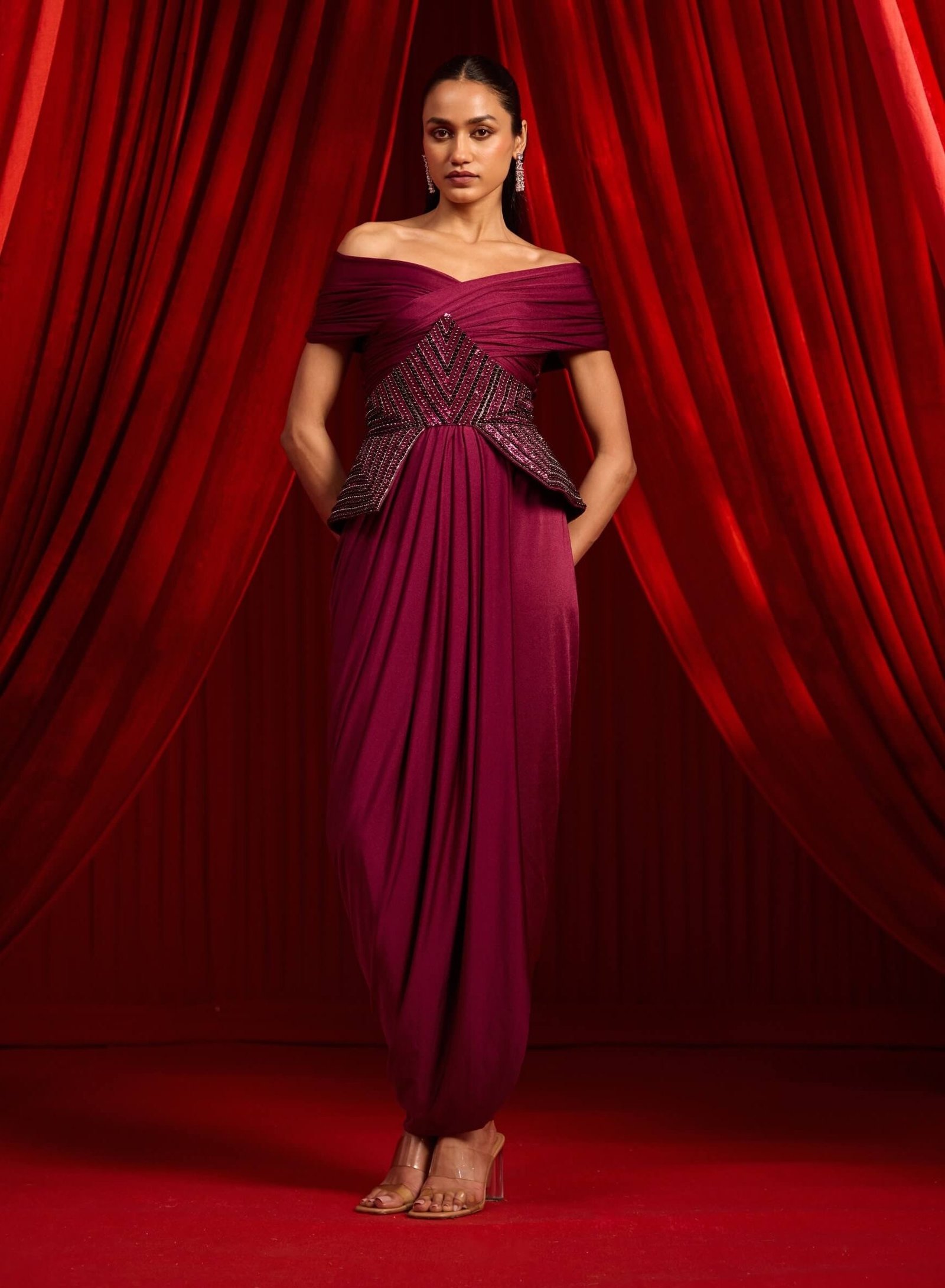 Wine granthi navshaili sari and blouse