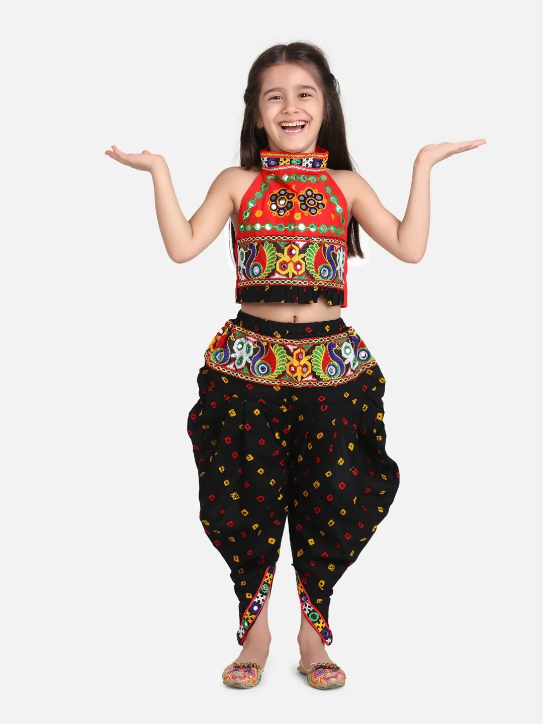 Fast Wear Kids Girls Navratri Dandiya  Garba Halter Neck Choli With Dhoti