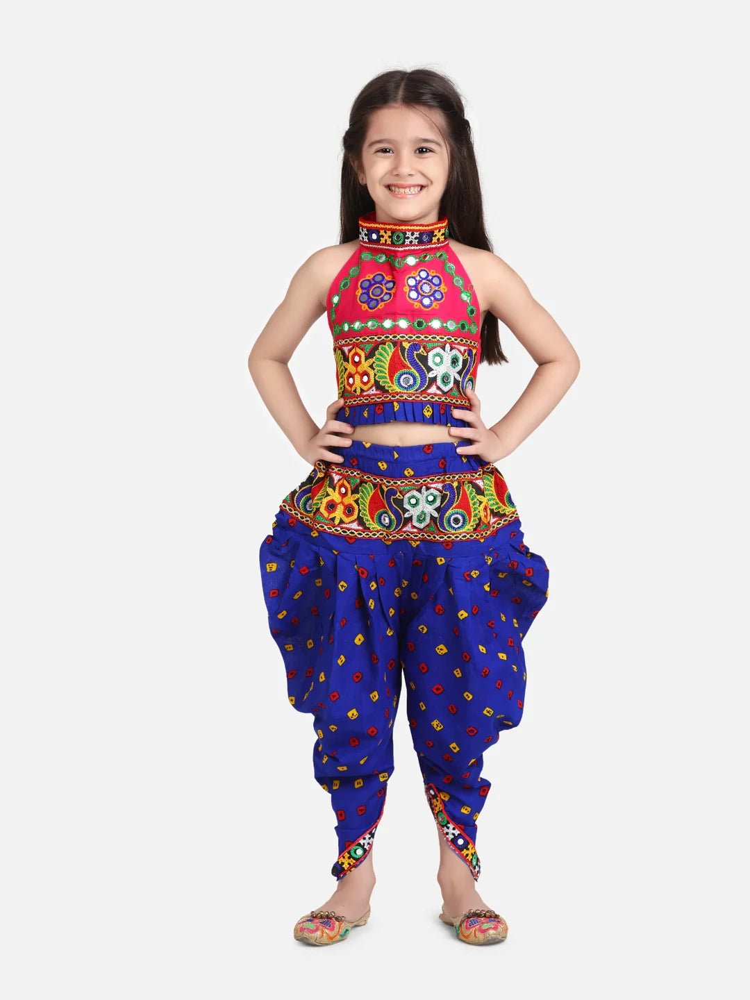 Fast Wear Kids Girls Navratri Dandiya  Garba Halter Neck Choli With Dhoti