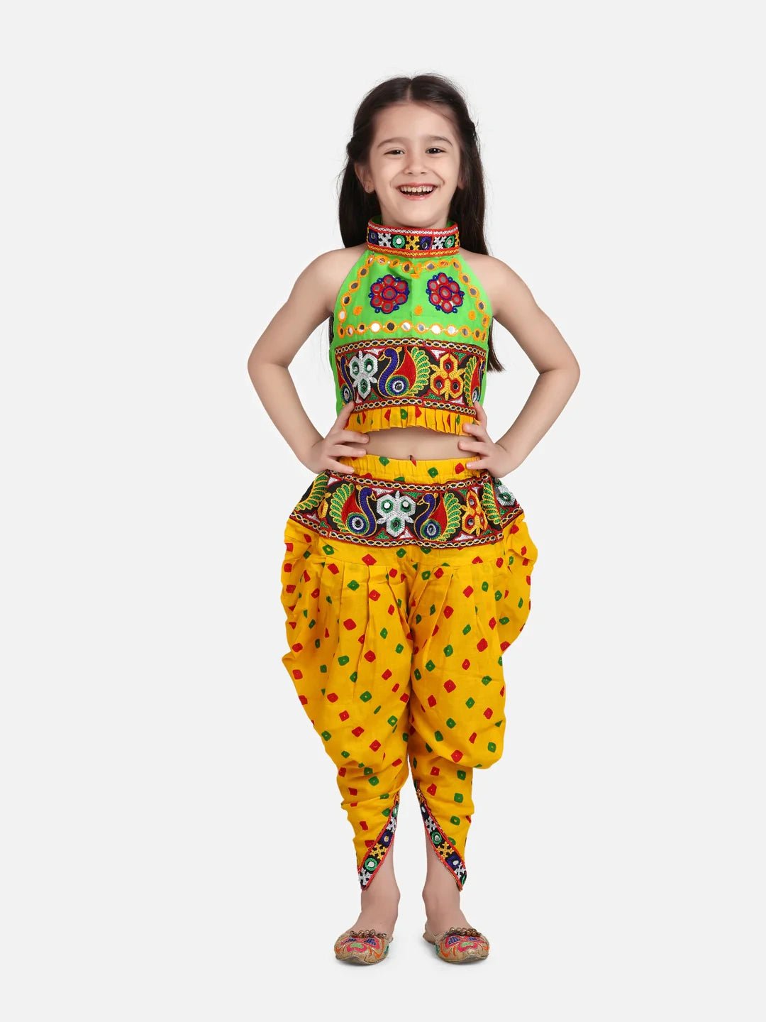 Fast Wear Kids Girls Navratri Dandiya  Garba Halter Neck Choli With Dhoti