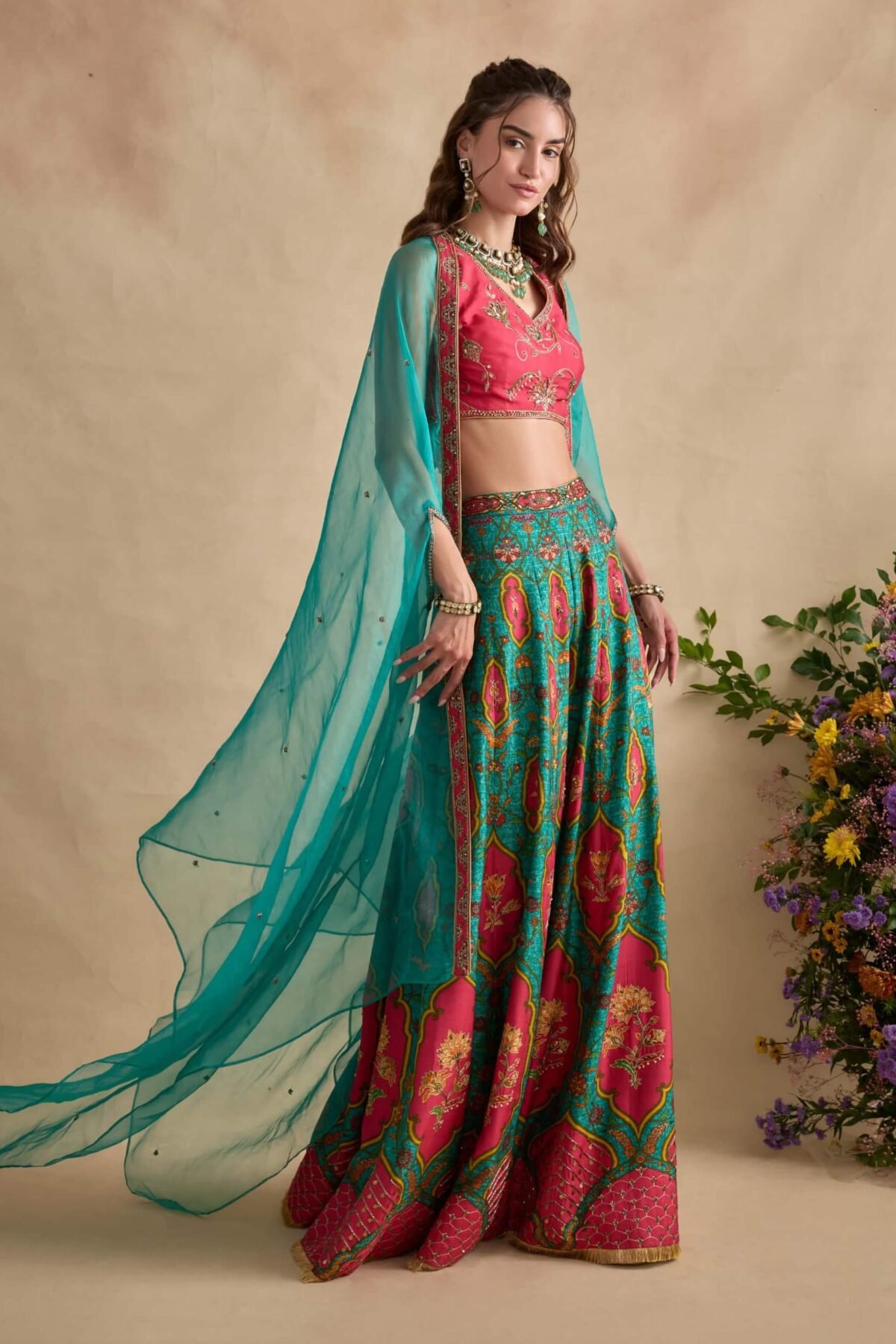 Urja hot pink and sea blue sharara set