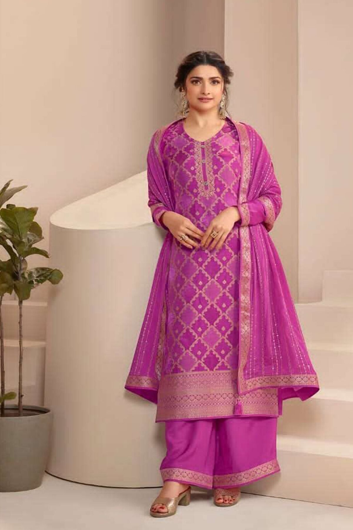 Embroidery Work Purple Salwar Kameez For Wedding-Reception