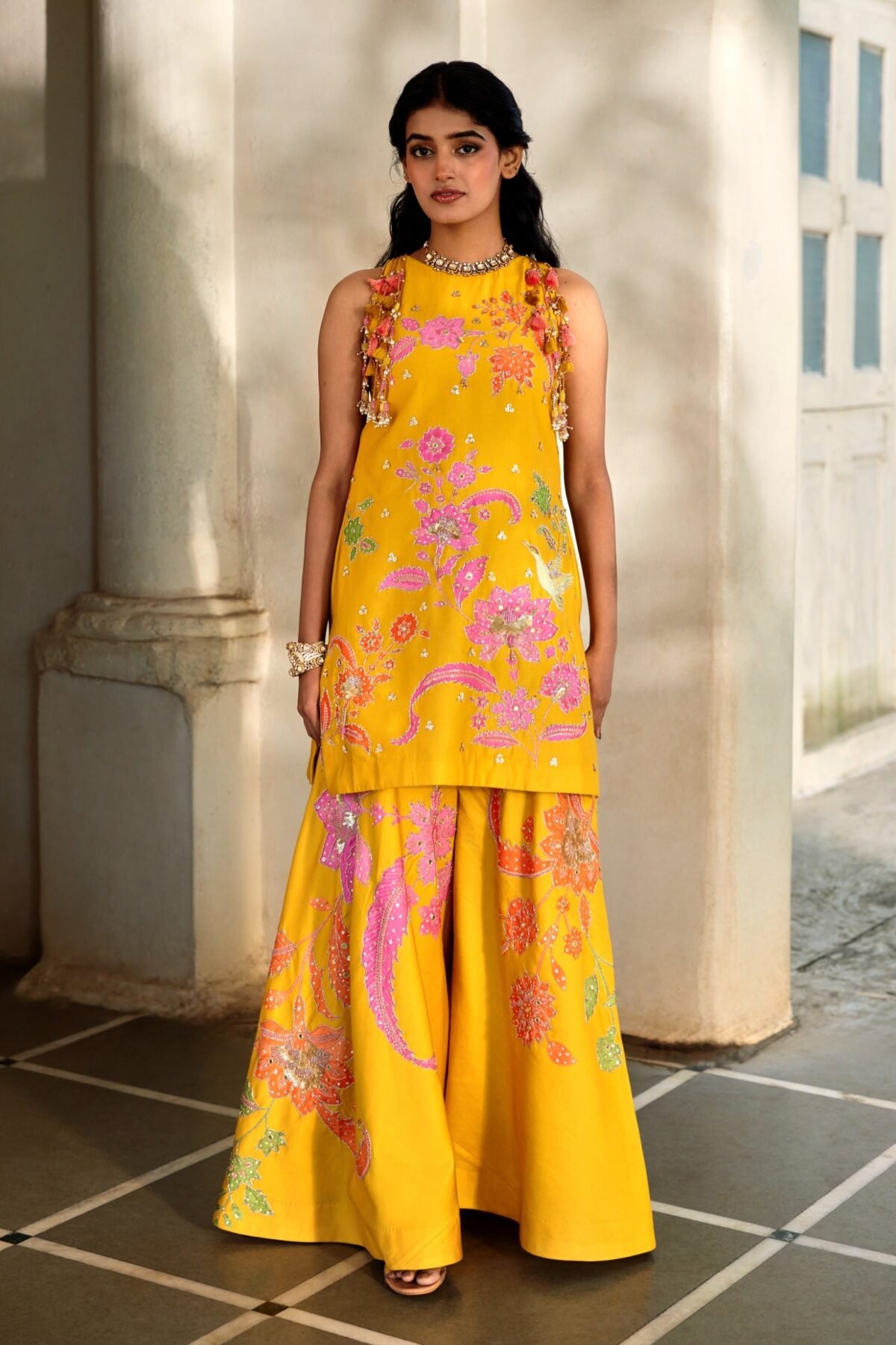 Golden honey print kurti and palazzo