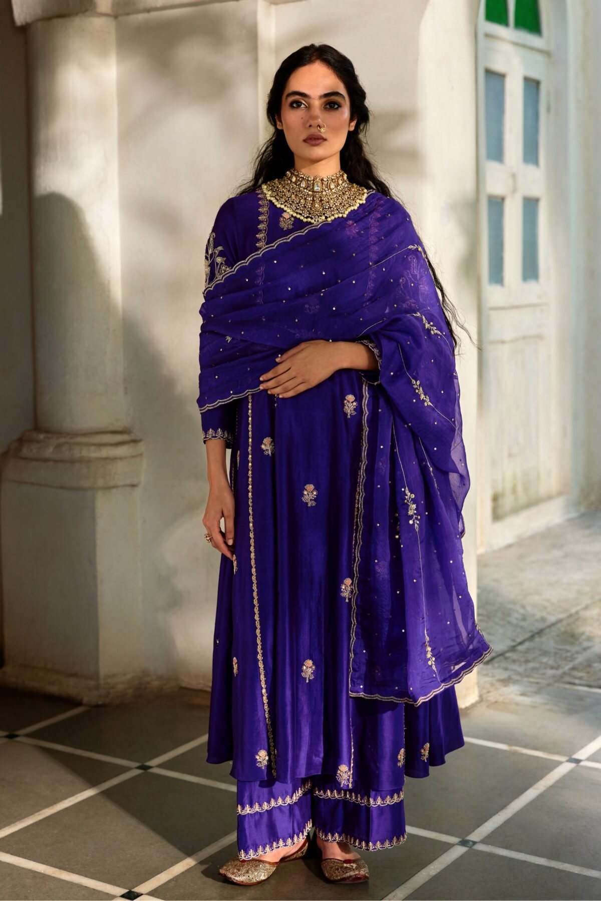 Grape jelly embroidered anarkali set