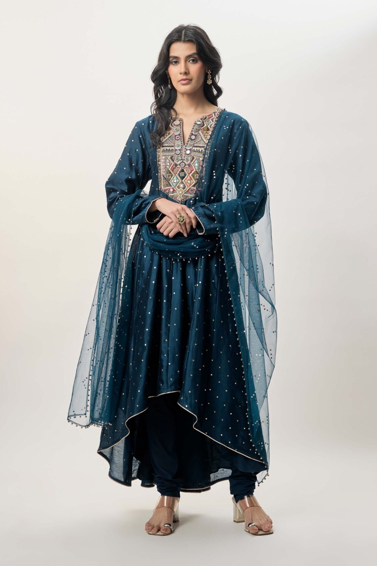 Zarrin navy blue anarkali set