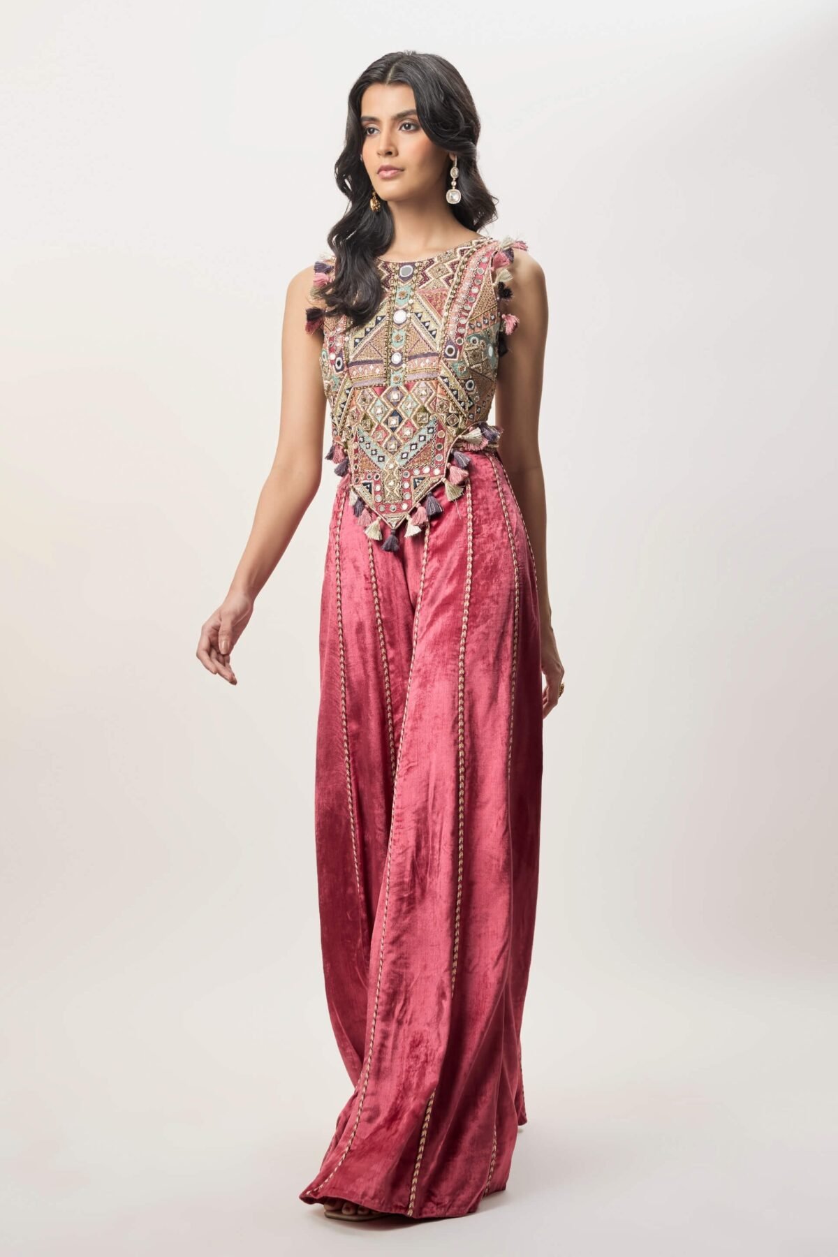 Yasmin cranberry choli and velvet sharara
