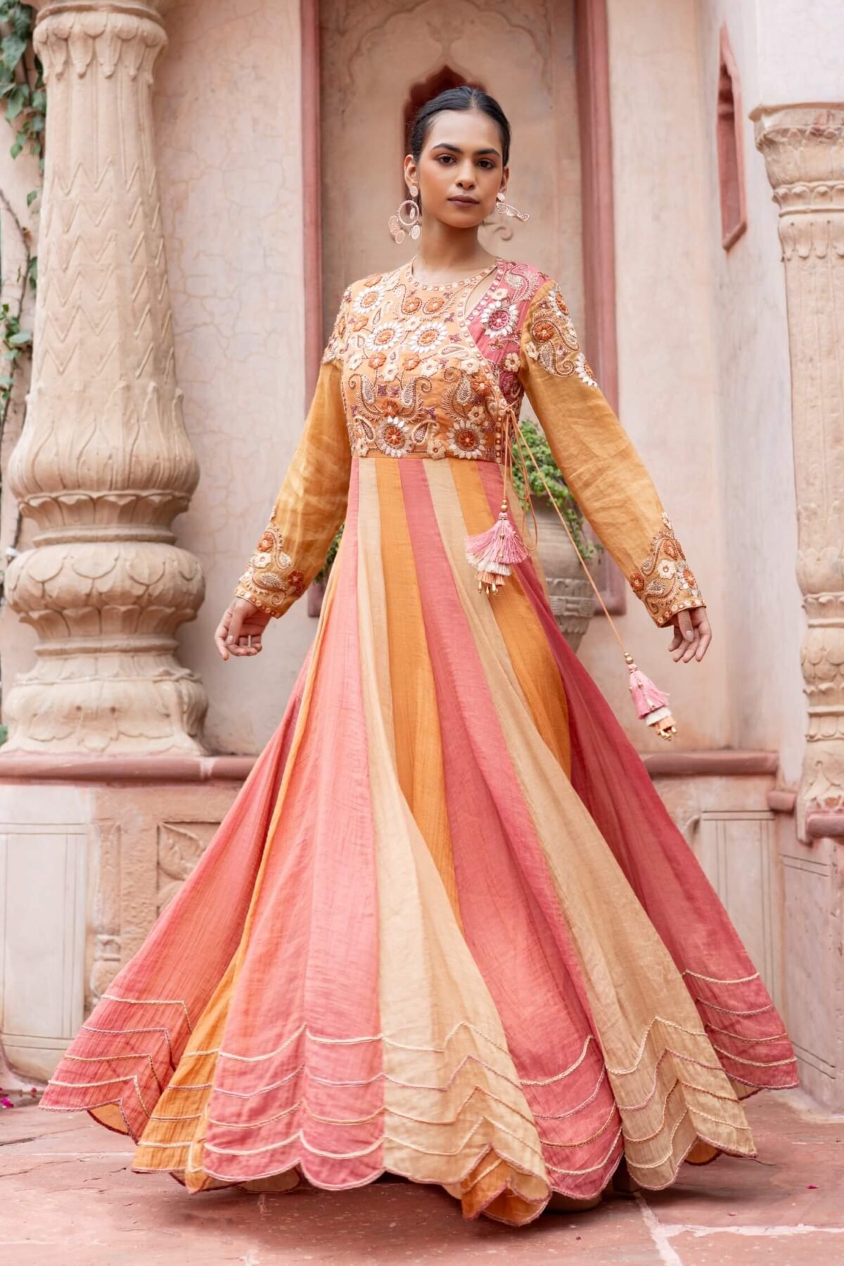 Multicolor maheshwari anarkali and dupatta