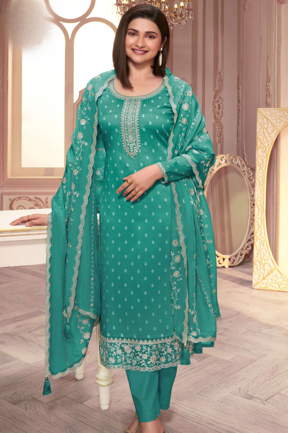 Teal Blue Salwar Kameez With Dupatta For Weddings And Occasions