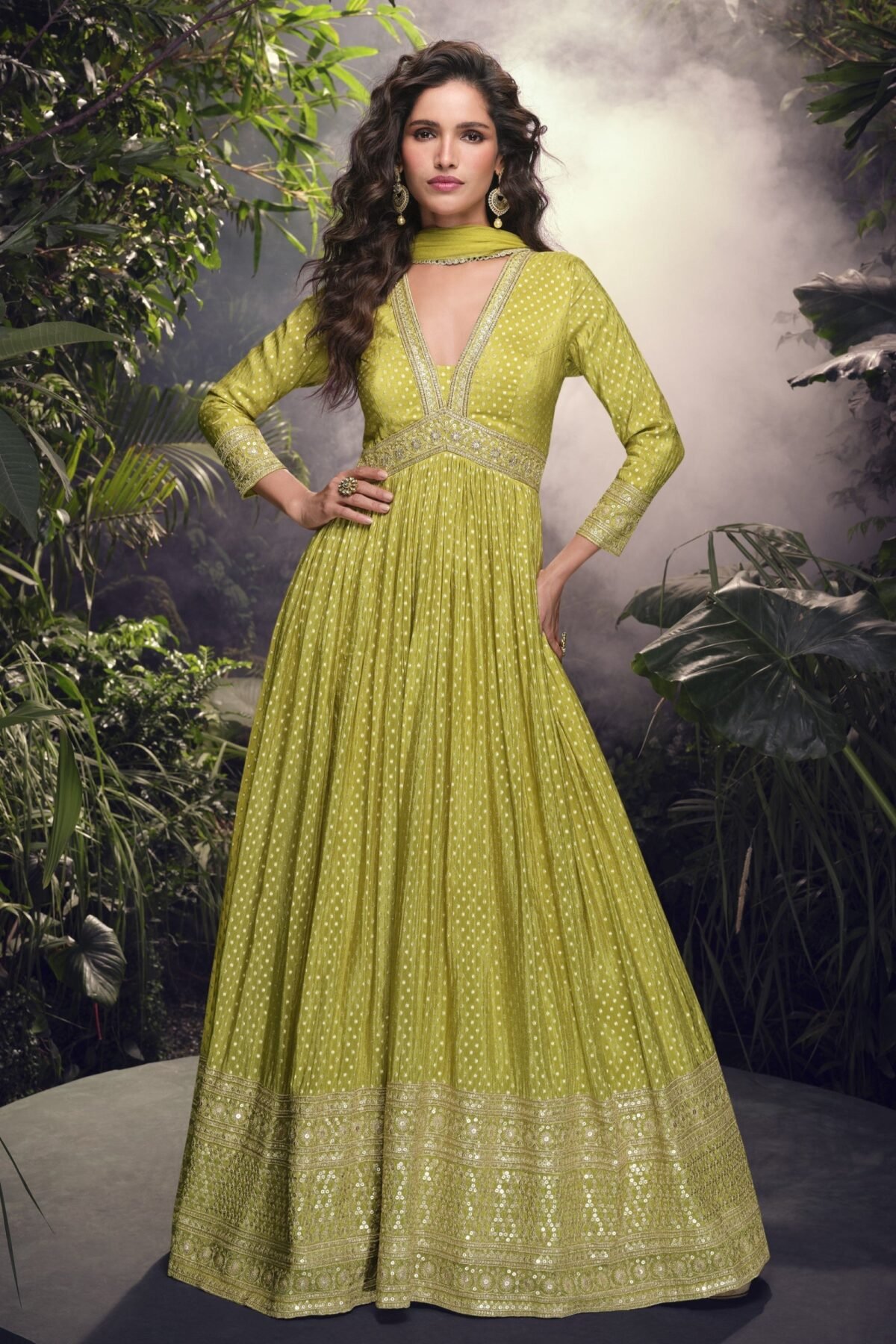 Yellow Anarkali Gown Wedding Reception Party Wear Dresses