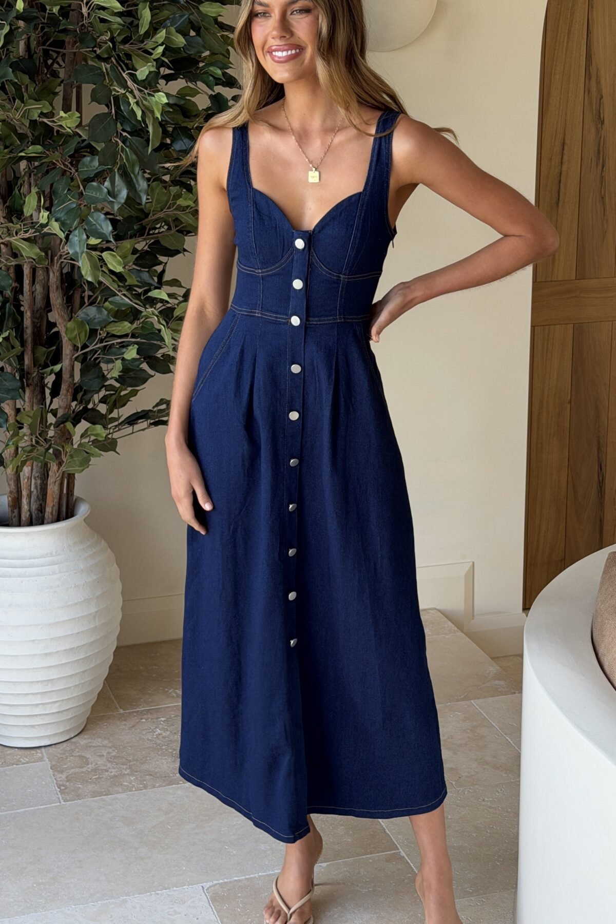 Abrianna Midi Dress - Dark Denim
