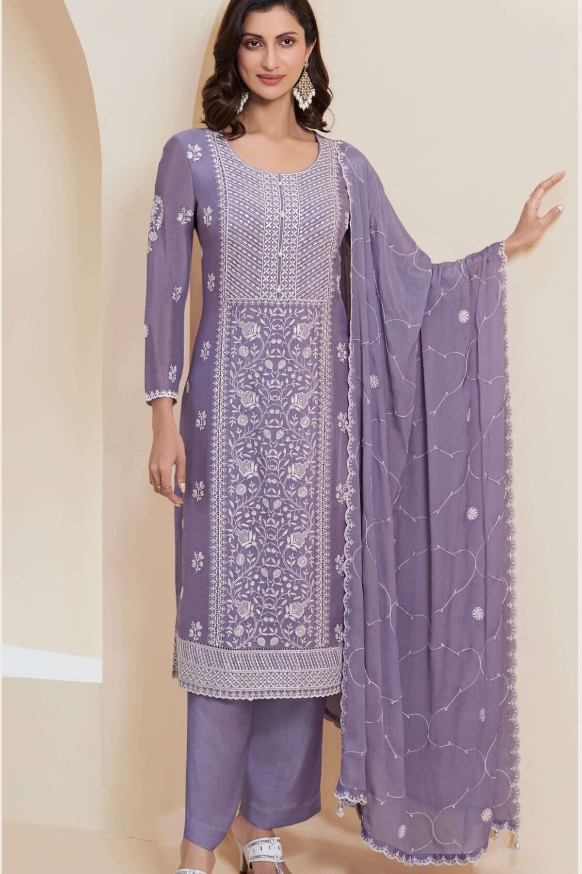 Readymade Salwar Suit in Purple With Dupatta