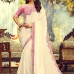 Soothing Cream Colored Designer Saree Embroidered with Sequins Stones