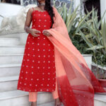 Red Bandhej Kota Doria Dupatta