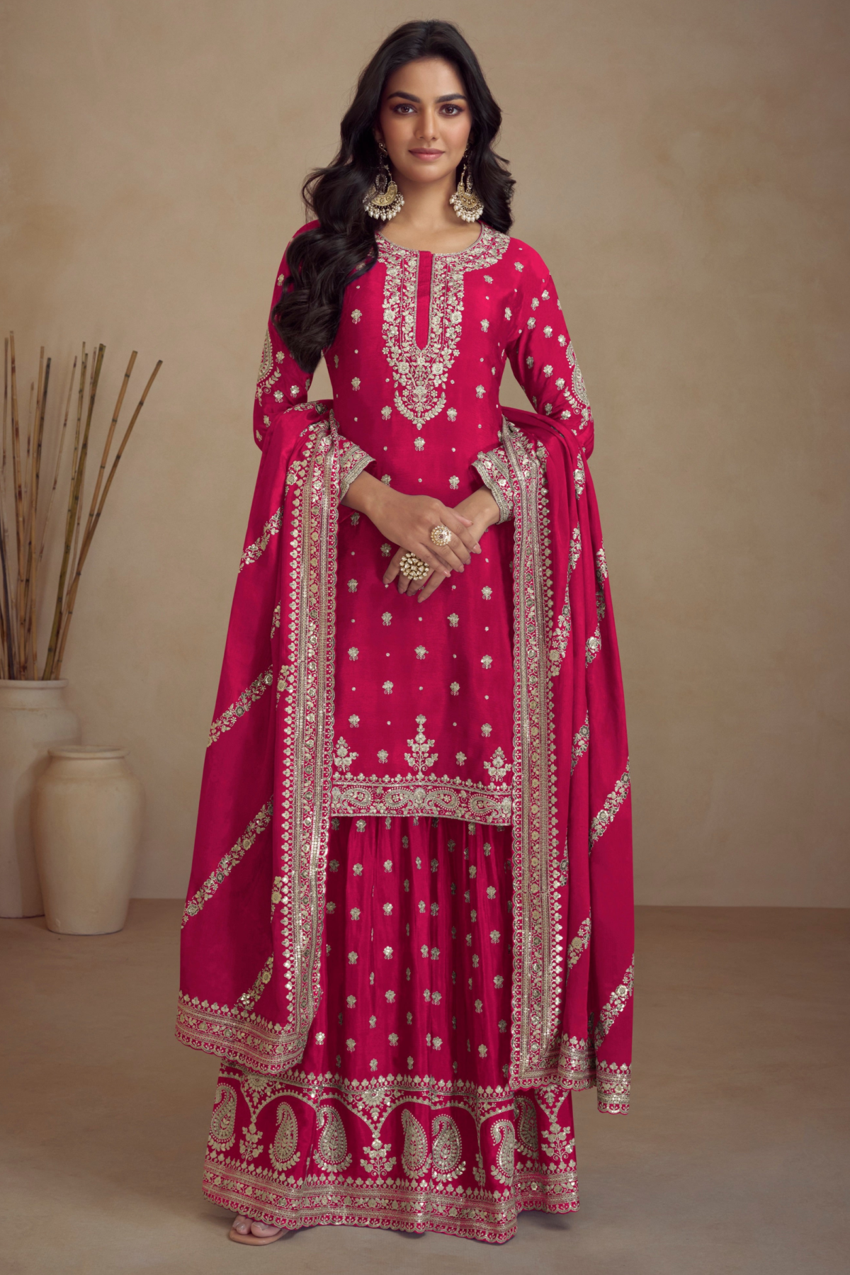 Sharara Pink Outfit With Embroidered Finish