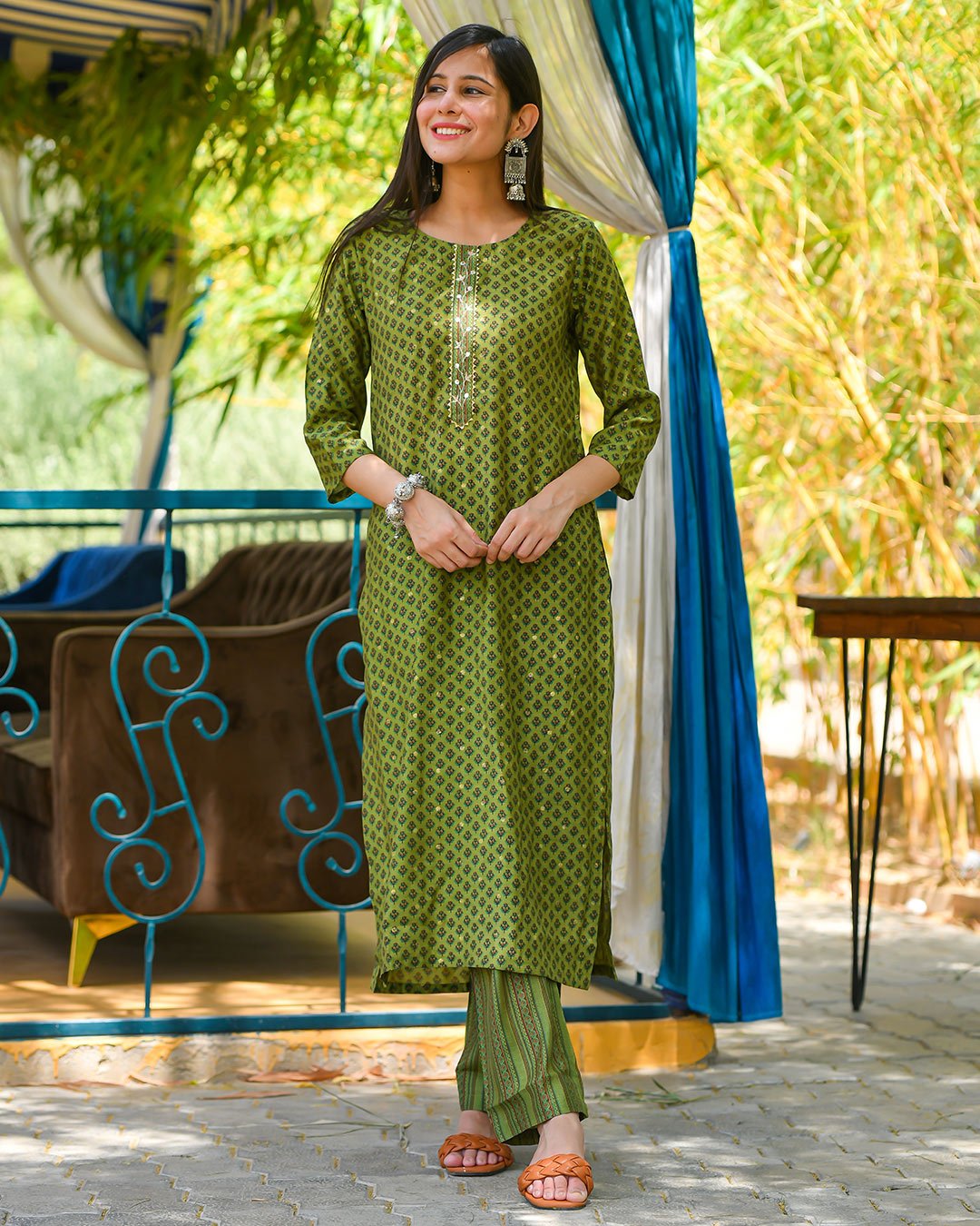 Slimy Green Muslin Pant Set